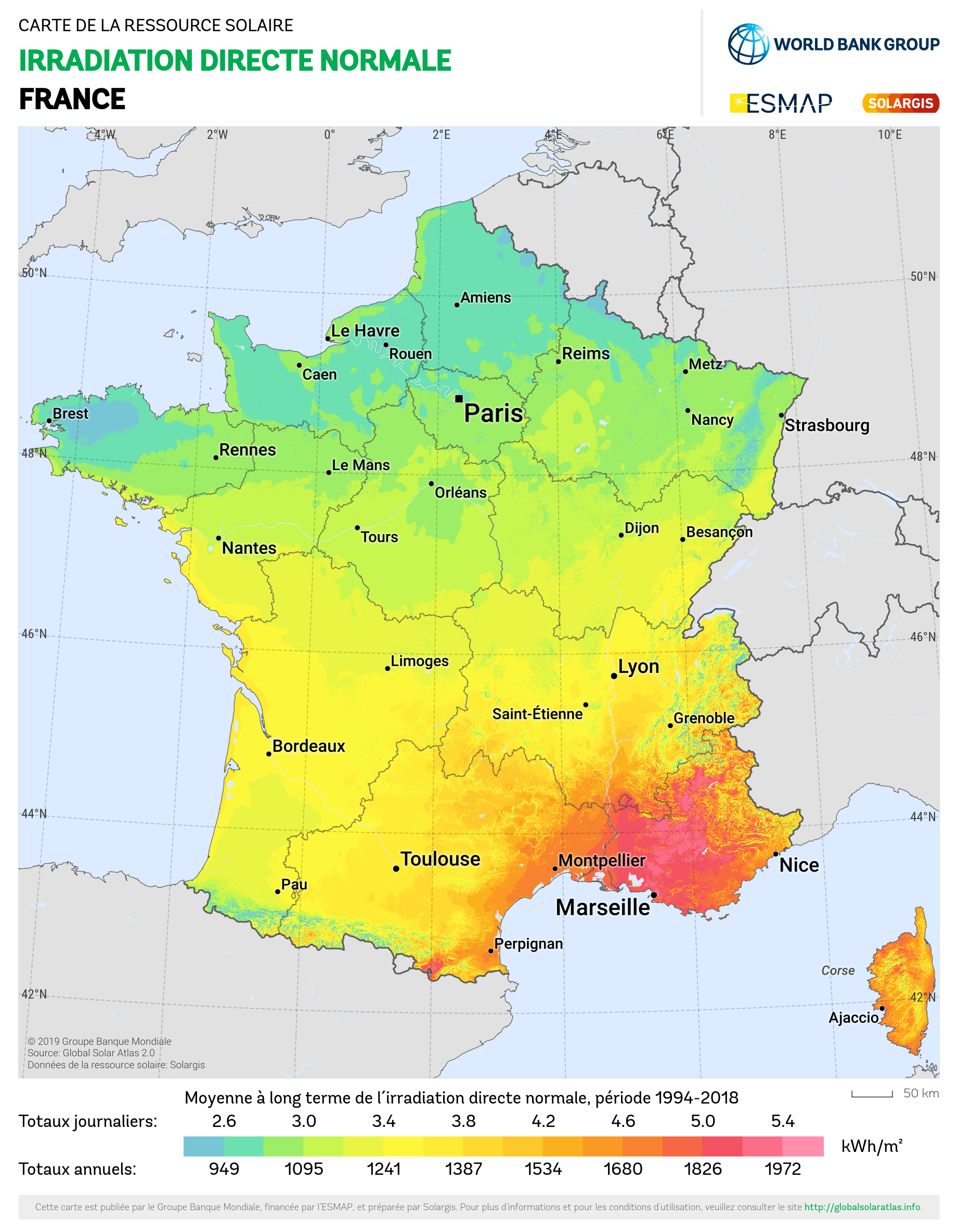 Irradiation solaire en France 
