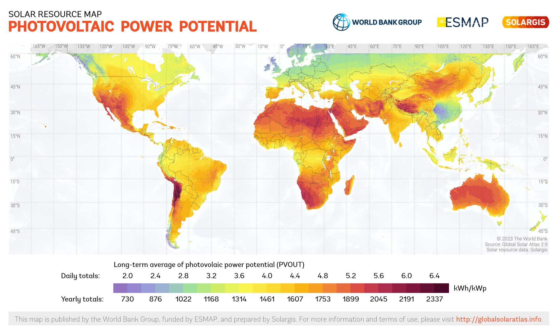 Carte mondiale du potentiel solaire